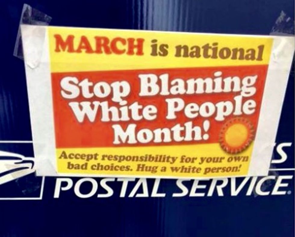 'Stop blaming white people' sign causes stir NJ post office