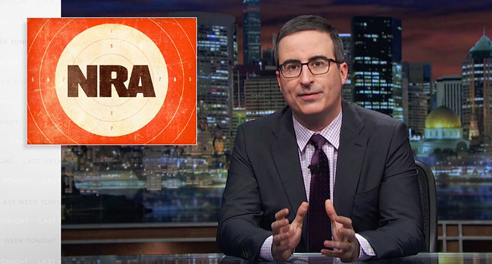 John Oliver's expose on NRA TV reveals their apocalyptic vision of America with 'gun porn' for men and pink pistols for ladies