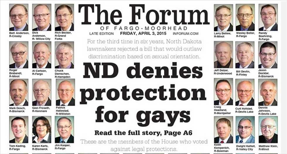 North Dakota newspaper outs lawmakers who voted down bill barring anti-LGBT discrimination
