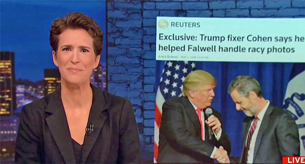 Rachel Maddow asks viewers to pause show to take a shower after her report on Jerry Falwell, Jr’s sex picture scandal