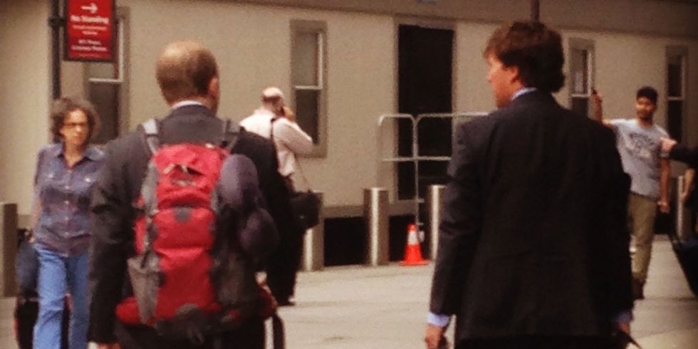 Caption Contest: Tucker Carlson and Paul Begala Walk out of a train Station -- what are they saying