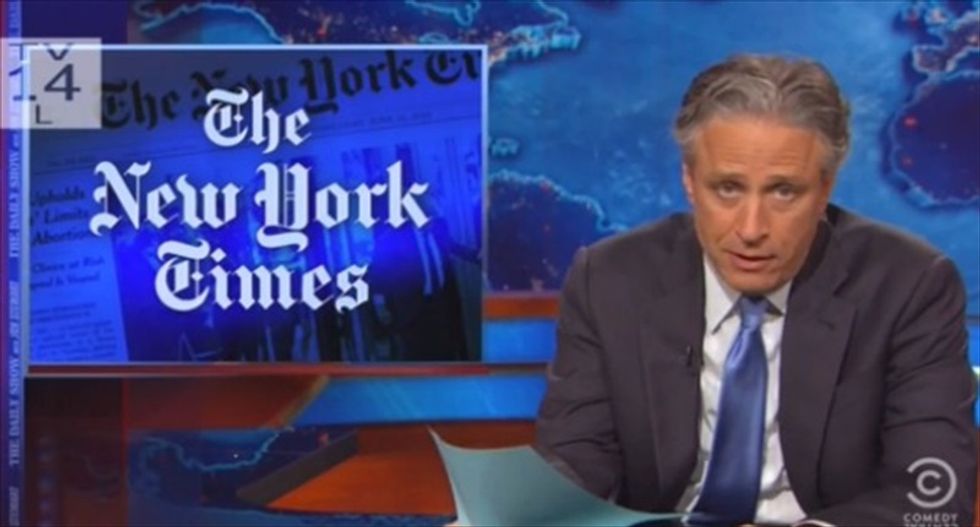 Jon Stewart mocks the NYT for putting petty ‘inconsequential gossip’ on the front page instead of real news