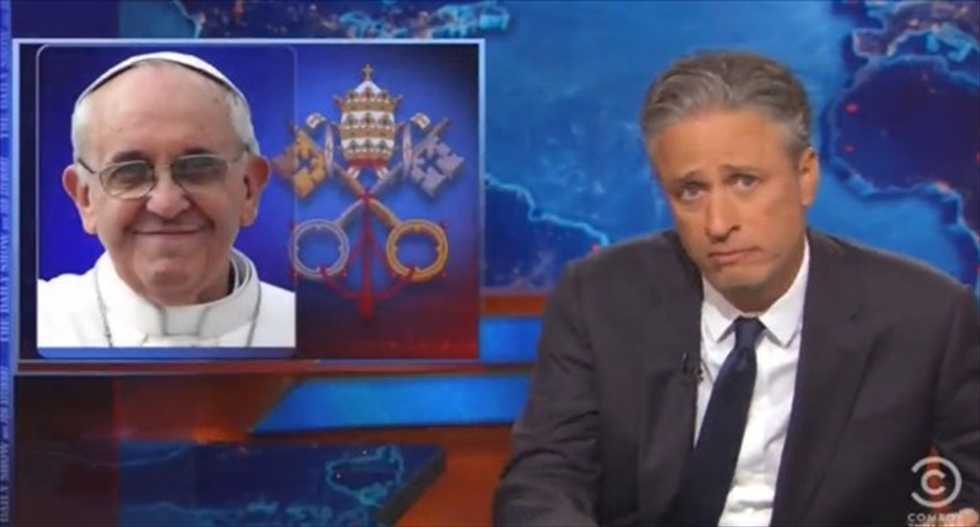 Jon Stewart slams the GOP for whining over the Pope's encyclical on climate change — and it's perfect