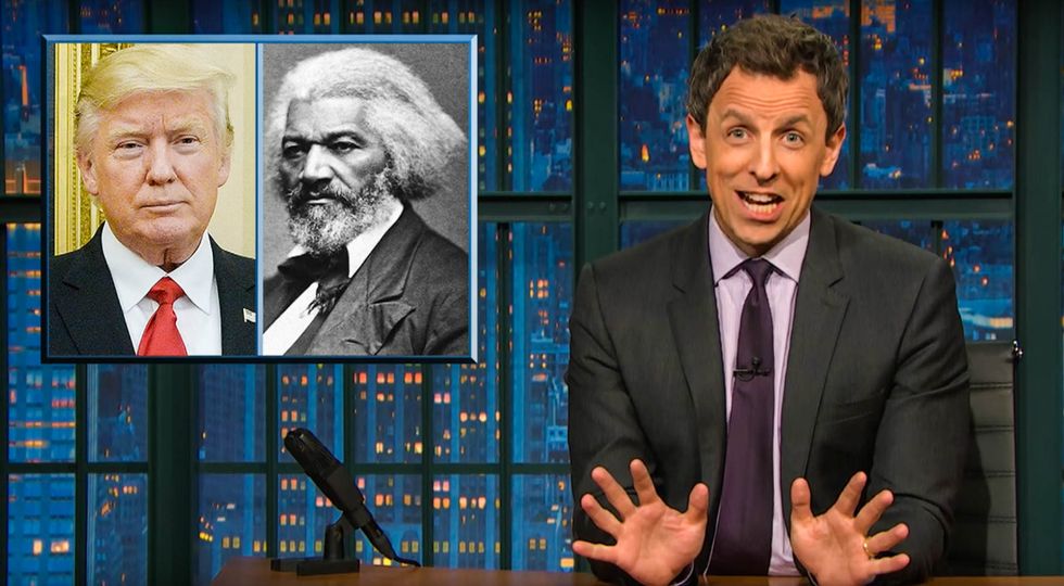 WATCH: Seth Meyers roasts Trump for being too lazy to Google whether Frederick Douglass is still alive