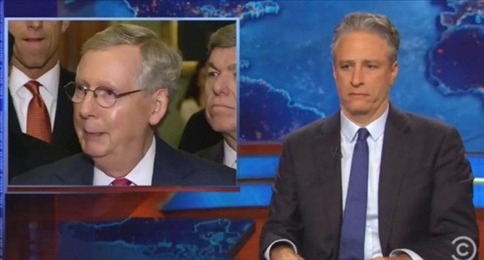 Jon Stewart skewers Mitch McConnell and Senate GOP for hypocrisy on Iran nuclear deal