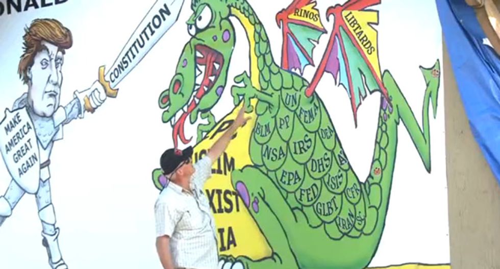 Trump makes America great again by slaying giant 'libtard' dragon in bizarre Colorado billboard