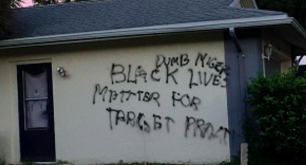 Black vet thinks his Florida home was defaced with racist graffiti because of his interracial marriage
