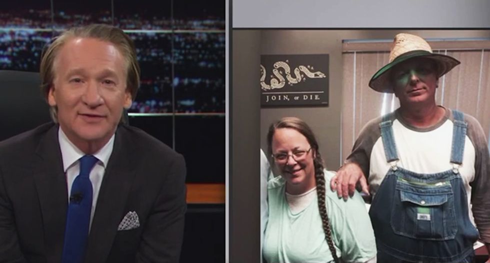 Watch: Bill Maher mocks Kim Davis' husband for showing up for her jail release dressed like a 'scarecrow'