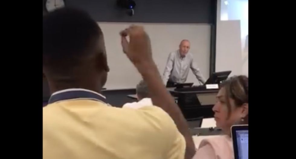 WATCH: Faculty meeting erupts in chaos after students confront Confederate-loving professor funded by the Koch brothers