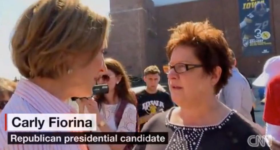 Carly Fiorina tailgate interrupted by Planned Parenthood supporters throwing condoms