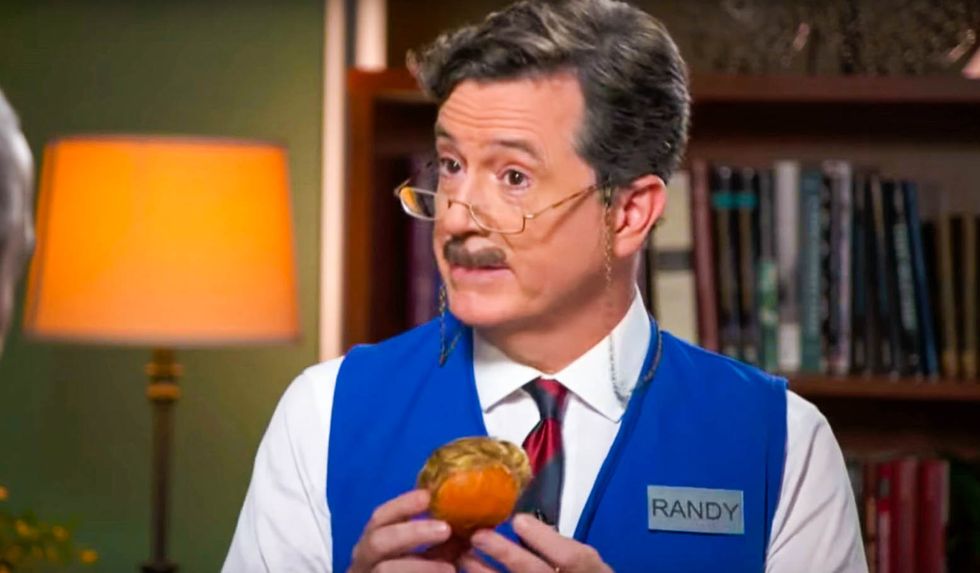 Colbert and Obama brutally mock Trump as a 'shriveled tangerine, covered in golden retriever hair'