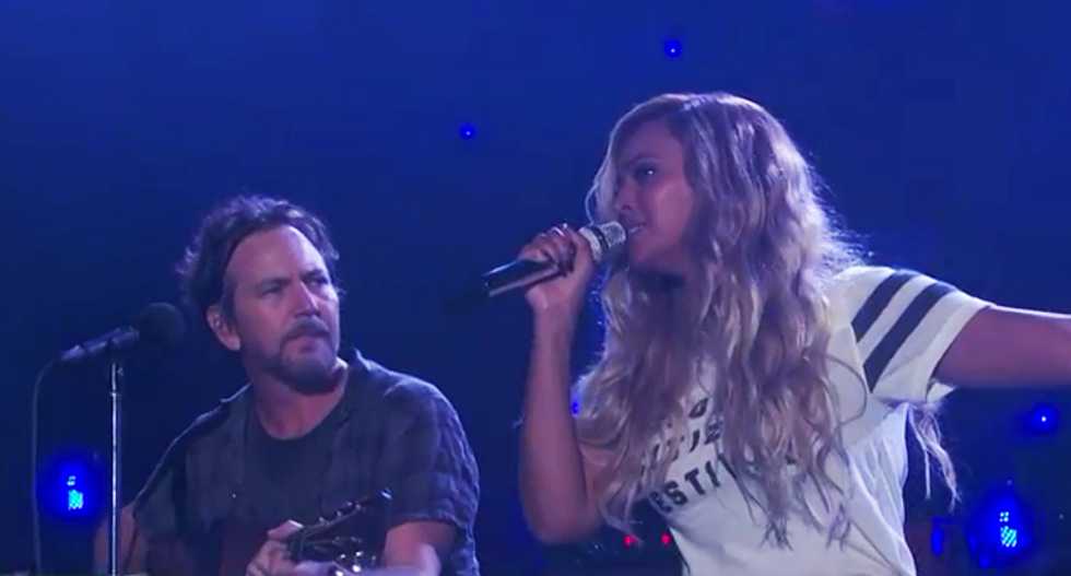 WATCH: Beyoncé and Eddie Vedder perform stunning duet of Marley's 'Redemption Song' at Global Festival