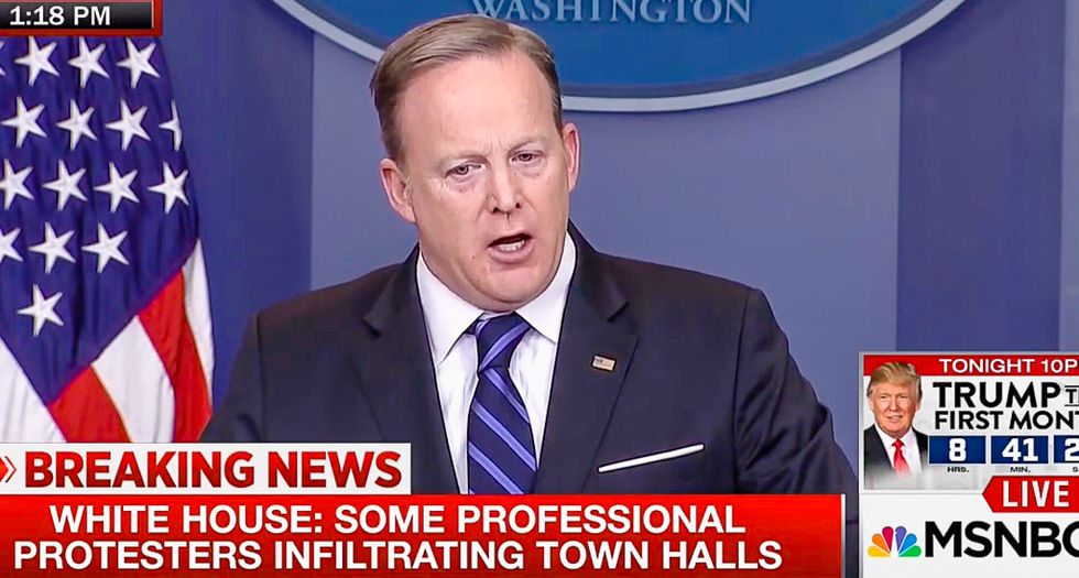 Sean Spicer says town hall anger 'manufactured': 'Just because they're loud doesn't mean there are many'