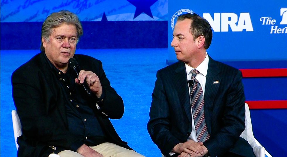 'You can see Bannon's hand up Reince's ass': Internet retches at Trump advisers' 'sickening' CPAC show