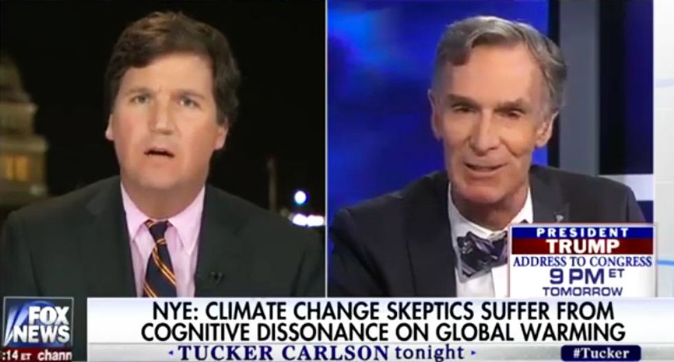 'I'm open-minded, you're not': Tucker Carlson melts down after Bill Nye schools him on climate change