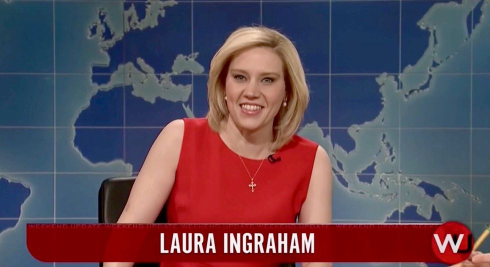 'Can I say one more thing about the Parkland kids?' Watch Kate McKinnon's Laura Ingraham stop by SNL's Weekend Update
