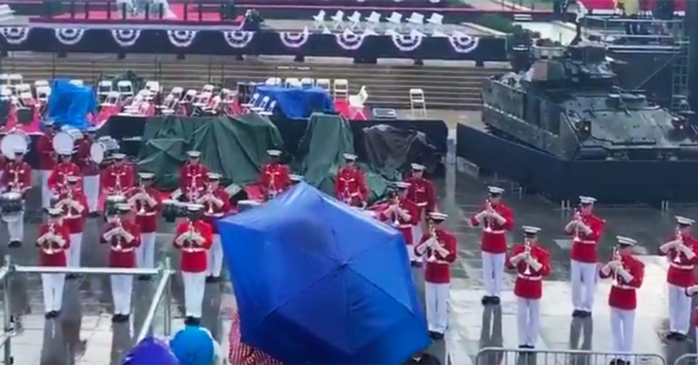 Marine Corps band forced to perform in pouring rain before sparse crowd prior to Trump's July 4th party