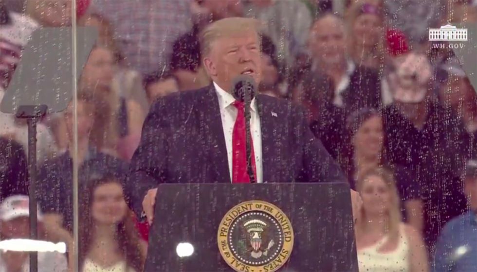 Internet showers Trump in ridicule after his Mall speech turns into a rain-soaked mess: 'This has become an SNL parody'