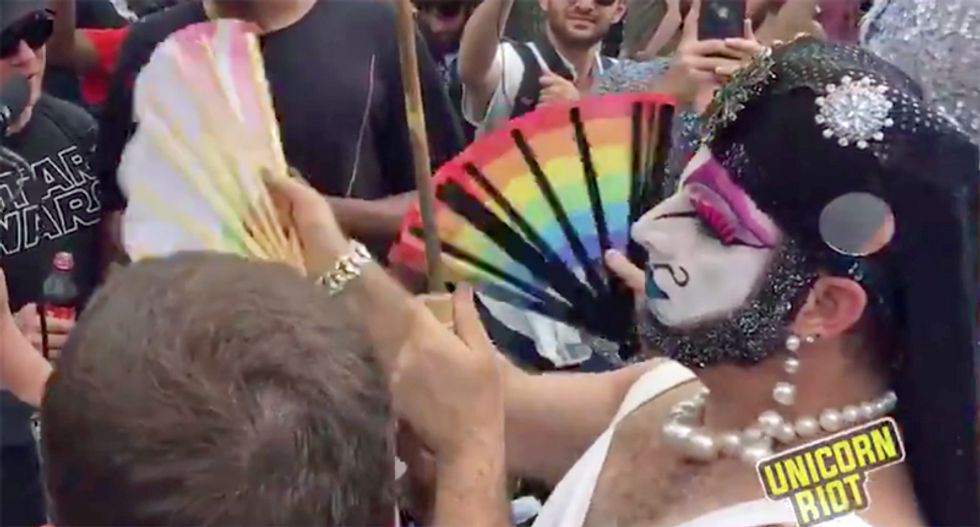 WATCH: Drag queens use hand fans to shut down Proud Boys at poorly attended alt-right rally