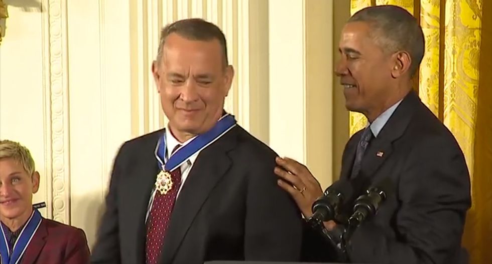 'Keep up the good fight for Truth': Tom Hanks surprises White House press corps with gift of encouragement