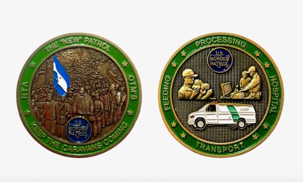 Border Patrol agents are passing around a commemorative coin mocking care for migrant kids