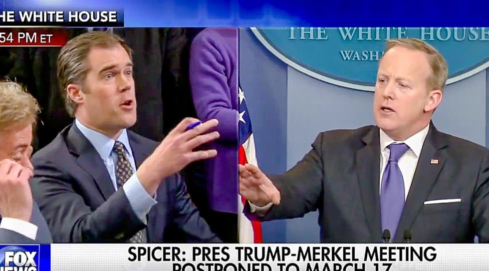 'If he's not joking': Sean Spicer loses it when NBC reporter asks 'when can we trust the president?'