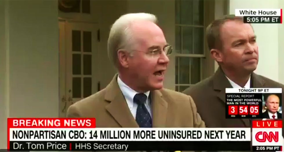 HHS head Tom Price calls scathing CBO health care report 'not believable' while admitting he hasn't read it