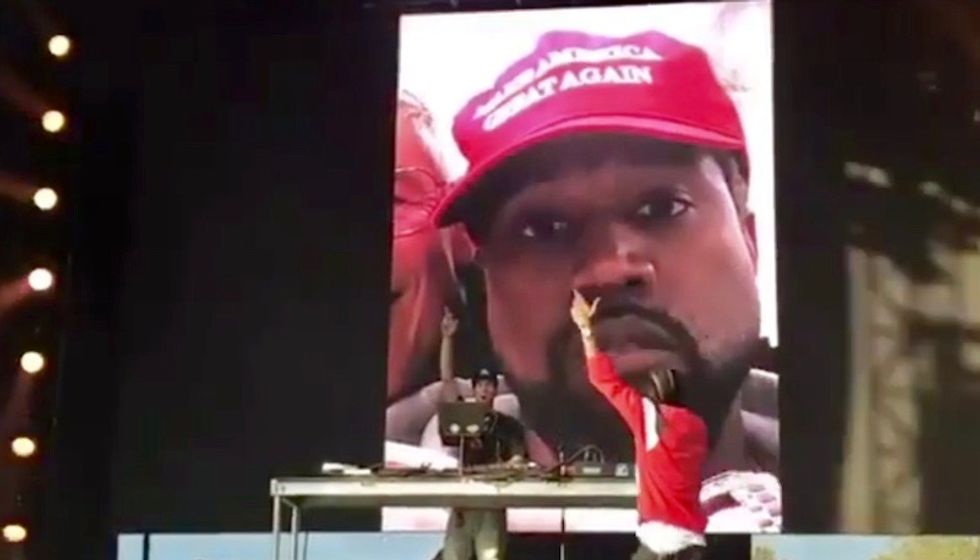 Watch: Rapper Nipsey Hussle gives Kanye West the finger as he performs 'F*ck Donald Trump' in DC