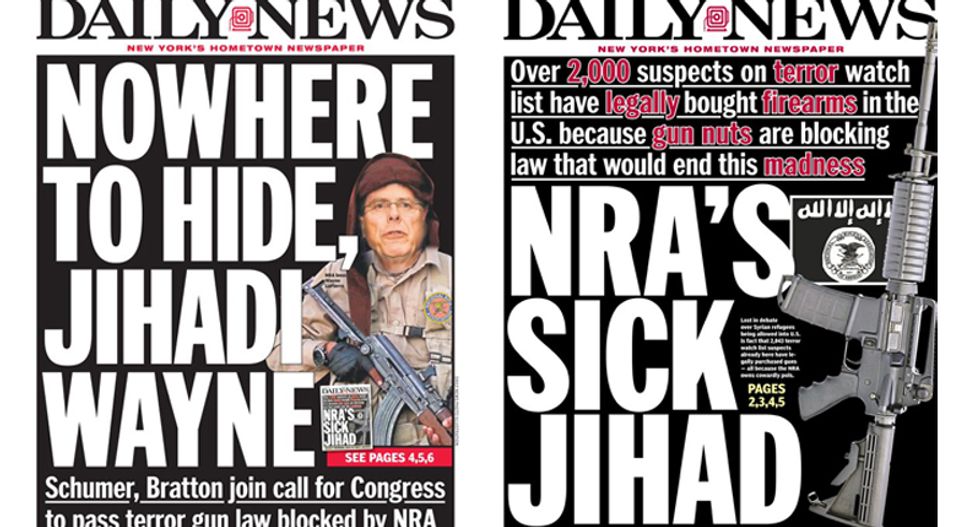 'Nowhere to hide, Jihadi Wayne': NY Daily News declares war on the NRA for blocking terrorist gun law