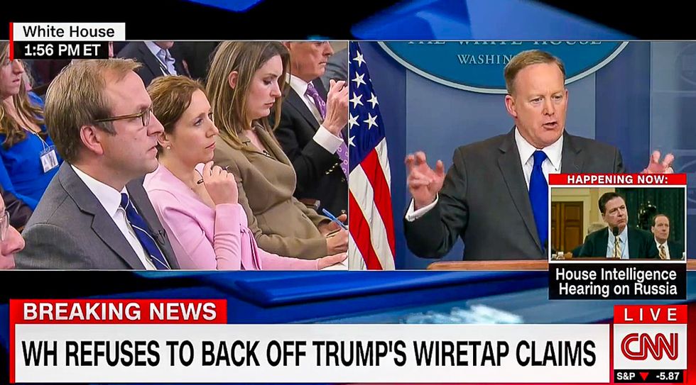 'It's not your press briefing': Sean Spicer snaps at reporter for disagreeing Manafort had 'limited role'