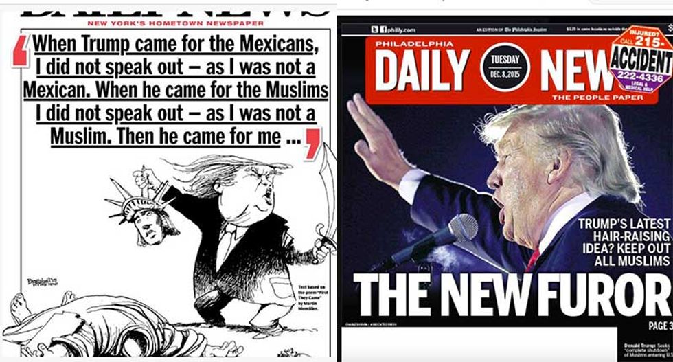 NY Daily News and Philly Daily News turn Trump into ISIS and Hitler in latest covers