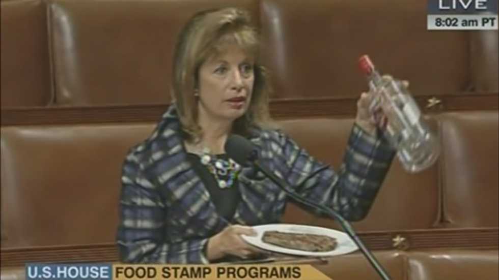 Rep. Speier holds up vodka and steak on House floor to shame food stamp opponents