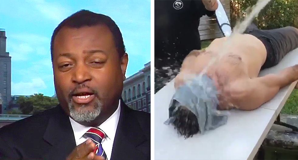 'You're holding your breath': Torture expert ridicules MMA fighter proving waterboarding isn't abuse by using a garden hose