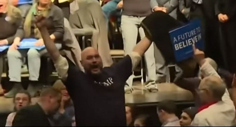 Bernie Sanders rips Trump supporter who heckled him at rally: He's 'worried about Mr. Trump's money'