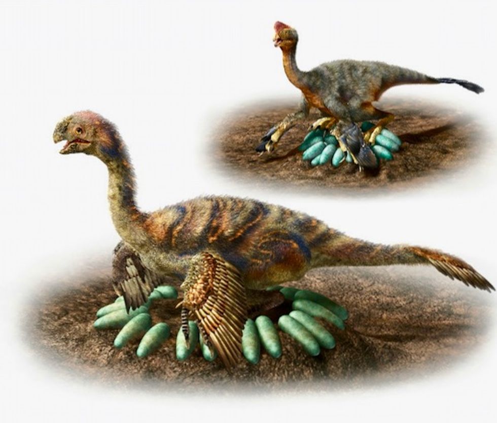 How does a one-ton dinosaur hatch its eggs? Carefully