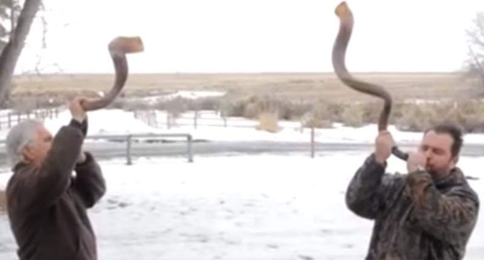 Oregon militants use traditional Jewish horns as Christian 'battle trumpets' in insanely weird performance