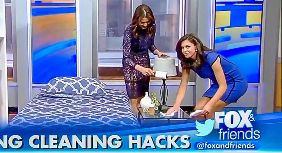 'I'm excited to watch you': Male Fox News hosts make women presenters demonstrate spring cleaning tips