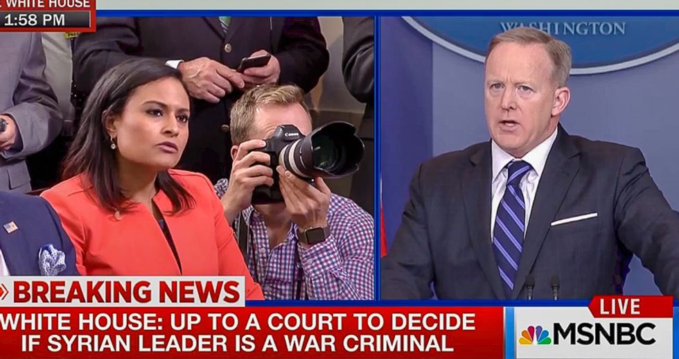 'The goal is to destabilize Syria': Sean Spicer baffles reporters with Trump's Middle East policy
