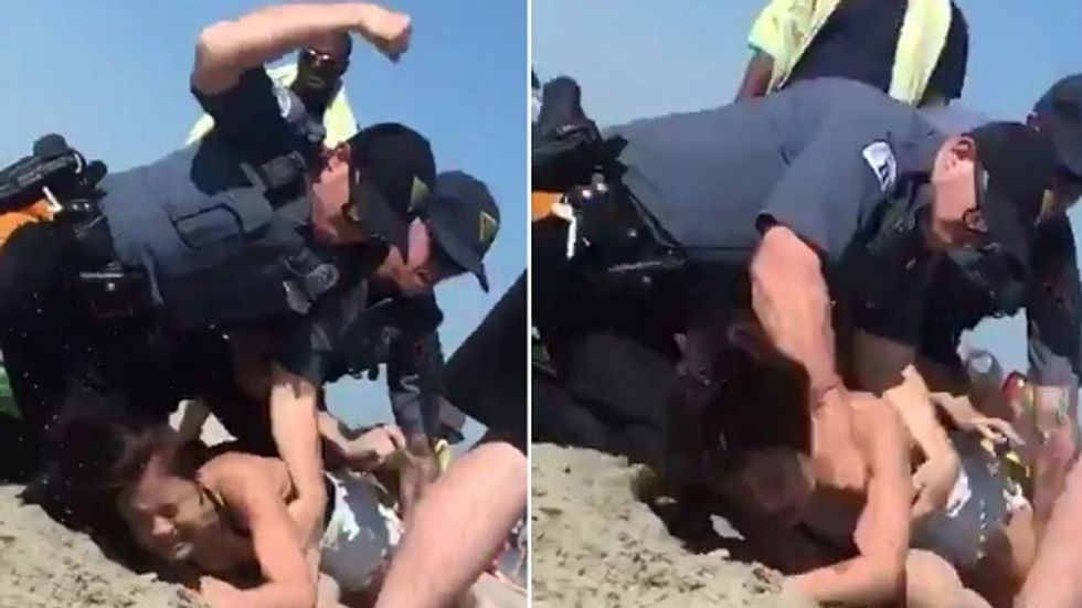 Video busts cops at beach punching underage woman in head after she passes breathalyzer test