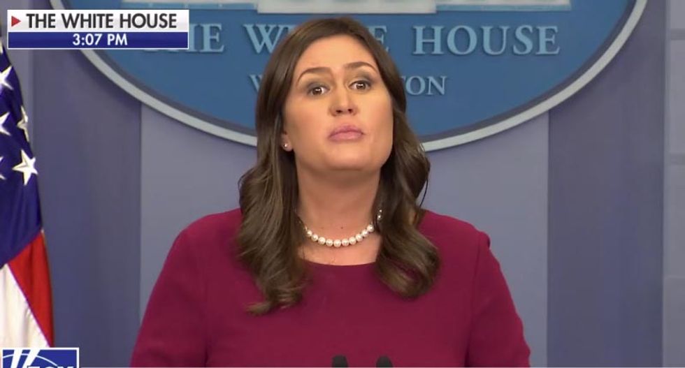 Sarah Huckabee Sanders chokes up at press briefing after boy asks about being shot at school
