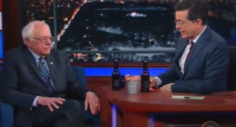 Colbert gives Bernie Sanders some S. Carolina primary tips over beer and peanuts -- and it's awesome