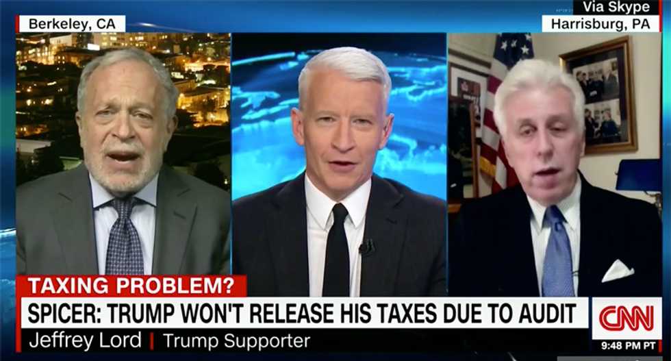 Watch Robert Reich and Anderson Cooper gang up on Jeffrey Lord over his 'silly' Trump tax return defense