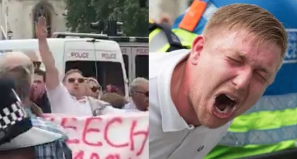 Anti-Muslim protester gives a 'Heil Hitler' Nazi salute — and then cries about 'abuse' while being detained by police