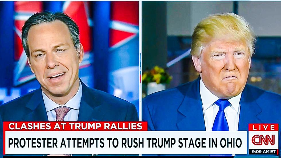 Watch: Donald Trump snarls at Jake Tapper after he pleads with him to stop 'inciting violence'