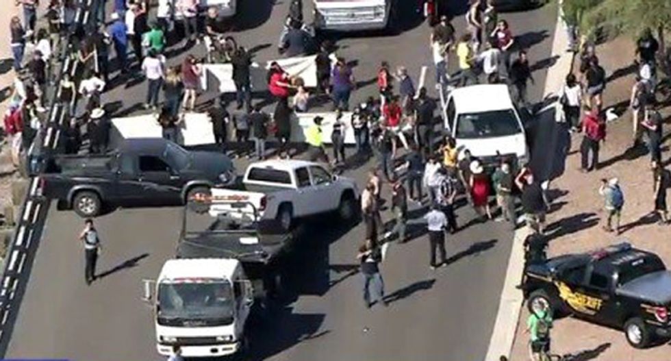 Trump rally In Phoenix delayed as protesters shut down roads, sheriff's deputies make arrests