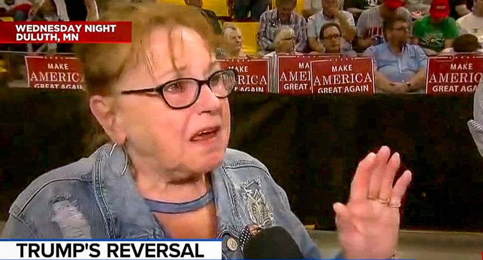Woman at Trump rally sobs because critics hate his child camps: 'He tries so hard and people are so down on him'