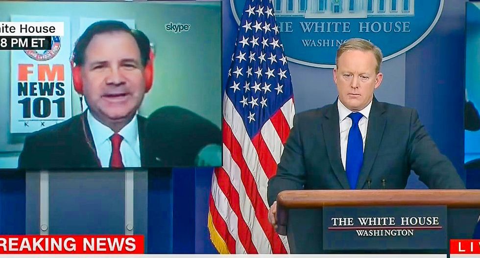 Sean Spicer takes Skype question from radio host who wants 'aggressive logging' to prevent fires