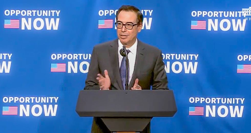 Treasury secretary begs audience not to give Trump hard questions: 'Don't ask him about regulations, please'
