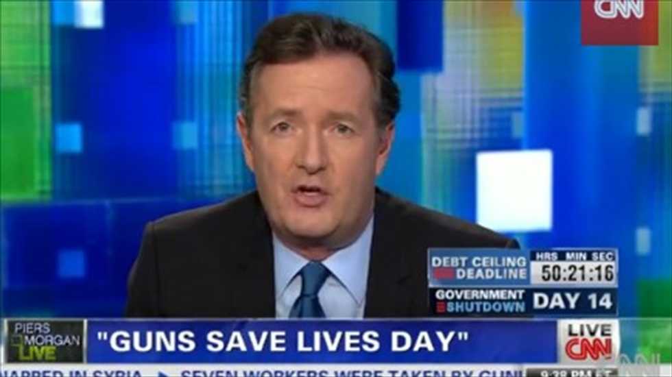 Piers Morgan calls gun rights advocate out over Newtown gathering: 'Why are you laughing?'