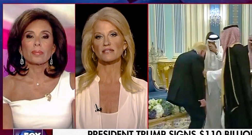 Fox host Jeanine Pirro abruptly cuts video of Trump bowing to Saudi King during Kellyanne Conway interview